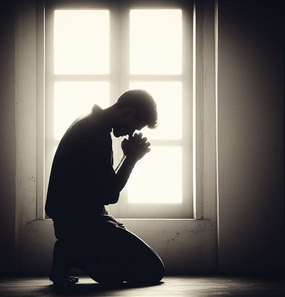 A man praying on his knees