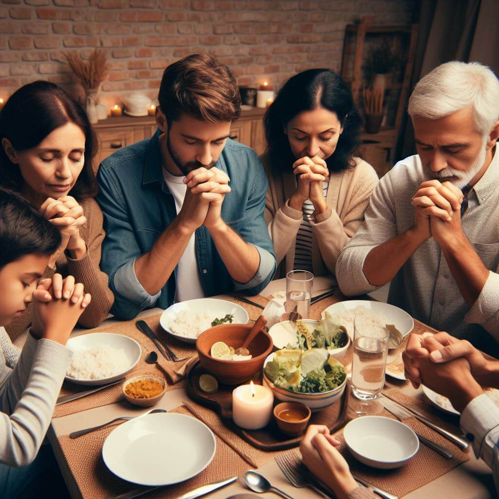A family praying together